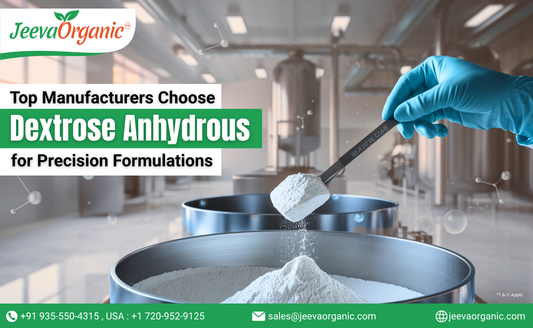A gloved hand scoops dextrose anhydrous powder from a bowl, highlighting its importance in precision formulations.