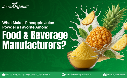 An image featuring pineapple juice powder in a bowl, fresh pineapples, and splashes of juice.