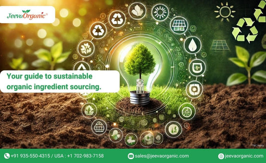 An informative graphic showcasing methods for sourcing sustainable organic ingredients responsibly.