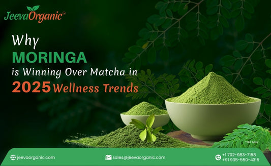  Moringa as the top wellness trend of 2025, showcasing green Moringa powder and leaves.